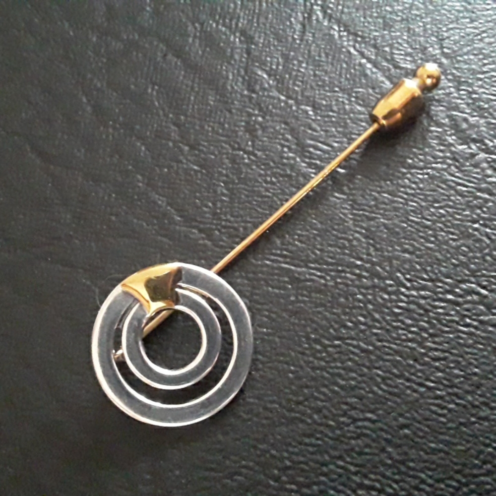 Vtg Ciani Sterling Stick Pin, 925 Sterling & Yellow gold vermeil